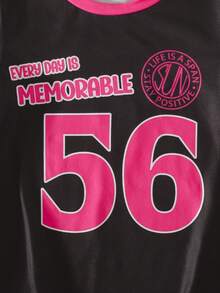 THE HAPPY LOOK Vestido casual recto de punto de cuello redondo de manga corta con patrón de letras, adecuado para salidas, juegos, fiestas, vacaciones, deportes ligeros y múltiples ocasiones, para niñas jóvenes - Multicolor - Ver 5