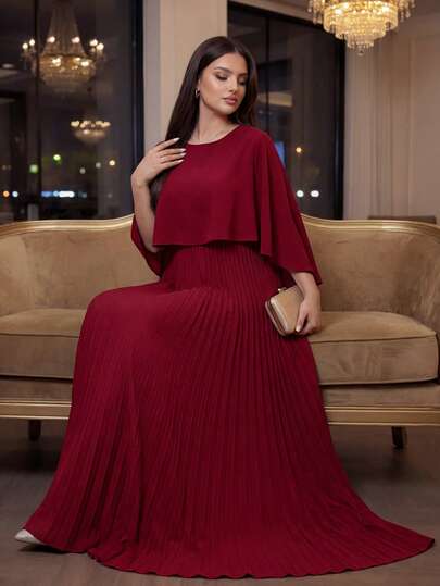 SHEIN Lady 大码纯色褶皱连衣裙，时尚夏季女式教堂连衣裙女士节日装白色连衣裙优雅大方节日连衣裙