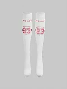 ROMWE Anime Women Over The Knee Socks - White - View 2
