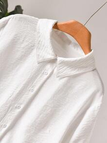 CosyJoli 大码女式蕾丝边衬衫，纽扣休闲衬衫，白色短袖蕾丝上衣，镂空上衣，可爱女式衬衫，蕾丝衬衫，夏季女式衬衫 - 米色 - 查看 4