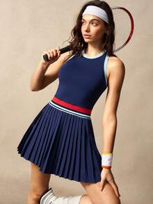 VARSIVA Women's Striped Pleated Hem Racerback Sports Dress - Multicolor - View 5