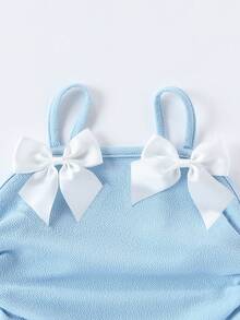 Elladie kids Toddler Girls Princess Dress, Blue Lace Ruffle Formal Gown With Bows For Birthday Wedding Flower Girl Pageant Photo Shoot Holiday Party - Blue - View 3