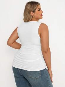 SHEIN Áo tank top bầu cỡ lớn, màu trơn, cổ vuông, xếp ly, kiểu dáng thường ngày, đa năng. - Nhiều màu - Xem 4