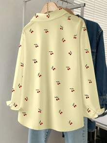 Resyla Chemise décontractée à simple boutonnage avec imprimé cerises, polyvalente pour un port quotidien, été - Multicolore - Voir 2