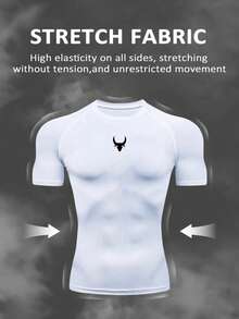 Manfinity Sport Corelite Men's Bull Print Raglan Short Sleeve T-Shirt And Drawstring Waist Shorts Sports Suit Running Outfit For Men Gym Short Sets Running Set Gym Outfit For Men Two-Piece Set - Black - View 4