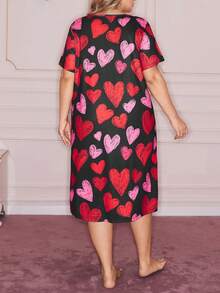 Slumberry CURVE Contrast Color Ombre Heart Print Long Nightgown, Plus Size - Multicolor - View 2