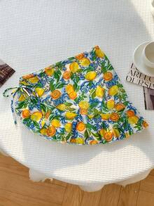 Elavelle 女士随机印花抽绳褶皱吊带泳衣罩衫裙，春夏款 - 彩色 - 查看 4