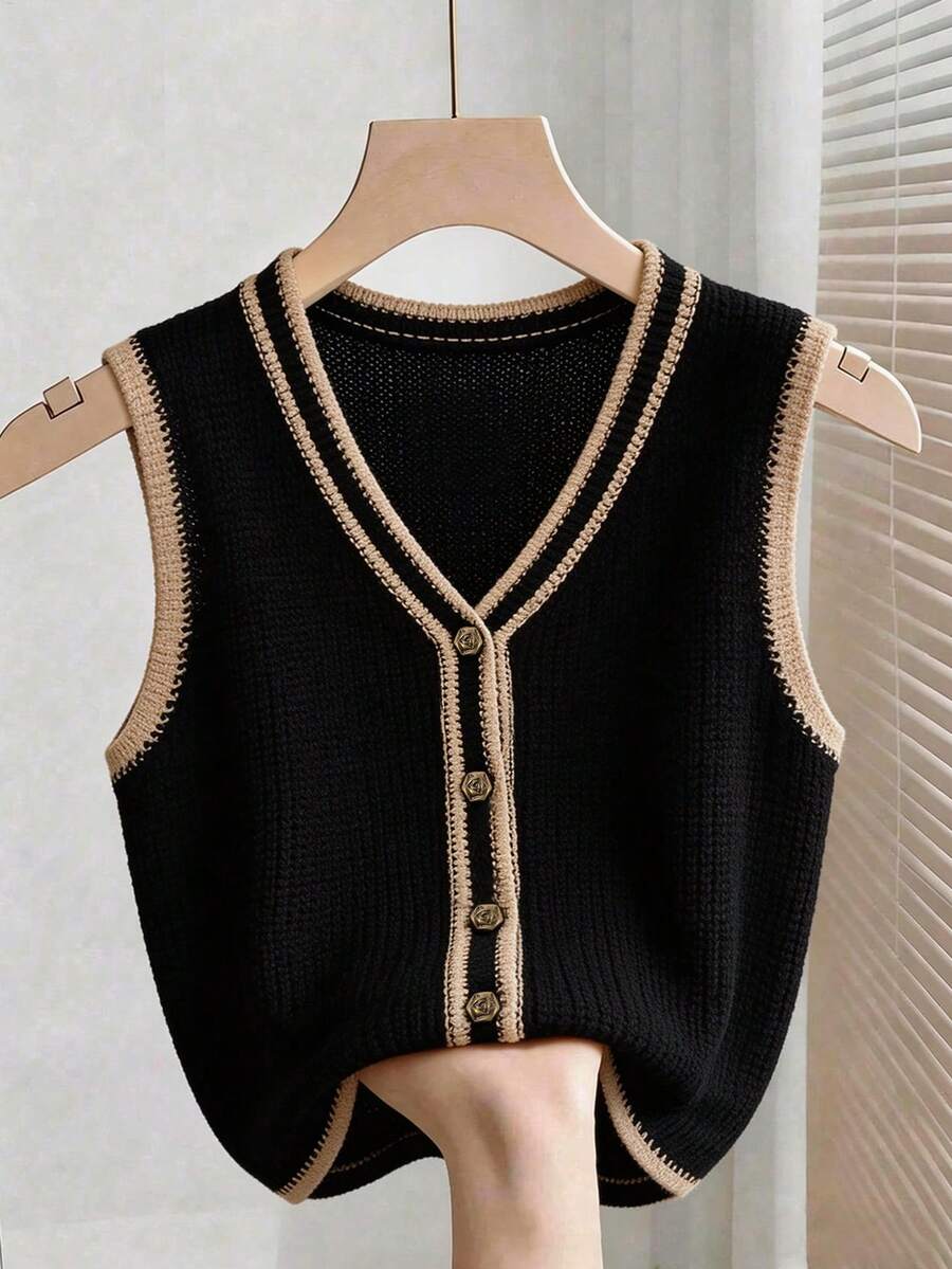 GlowEve 新款欧美时尚混色优雅百搭针织毛衣连衣裙 - 黑色 - 查看 1