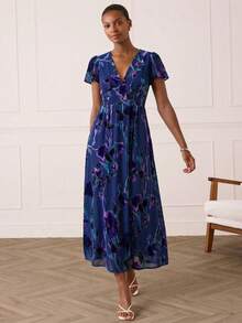 Lilora Women's Elegant Extra Long Velvet Burnout Dress - Multicolor - View 6