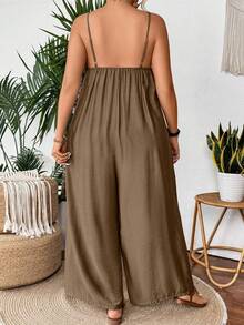 SHEIN Clasi Plus Size Solid Color Minimalist Casual Camisole & Straight Leg Pants Fall - Khaki - View 2