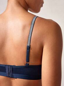 2 件套女士内衣套装，无钢圈文胸，配闪亮肩带 - 藍色 - 查看 3