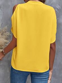 Clasi Blusa de camisa blanca con hombros descubiertos y manga dividida - Amarillo - Ver 3