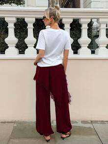 Quần jogger 2 trong 1 phối ren tương phản dành cho nữ, mùa Thu/Đông - Màu Đỏ Sâu - Xem 3