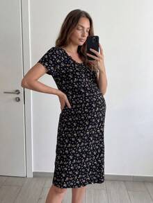 SHEIN 夏季孕妇休闲碎花哺乳连衣裙 - 彩色 - 查看 2