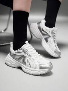 Women's Retro Chunky Platform Dad Shoes Mesh Breathable Casual Sneakers - White - View 1