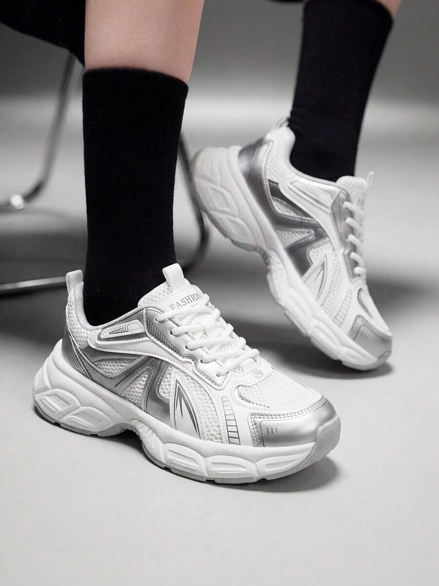 Women's Retro Chunky Platform Dad Shoes Mesh Breathable Casual Sneakers - White - View 1