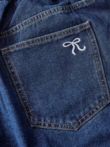 Sweetra Women's Bow Embroidered Denim Plus Size,Cropped Women Jeans Spring&Summer - Dark Wash - View 4
