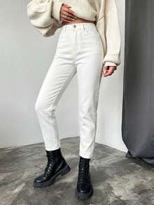 EURMUSE 100%Cotton Slim Fit Denim Jeans With Slant Pockets - White - View 3