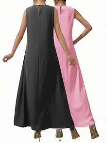 Al Najma Women's Solid Color Round Neck Casual Party & Travel Arabic Style Dress - Multicolor - View 2