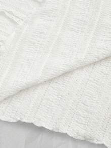 Franclia Casual White Women's Cropped T-Shirt Knitted Fabric Round Neck Cap Sleeve Ruched Semi Sheer Asymmetrical Hem - White - View 3