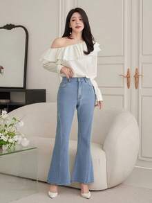 DAZY Women's Casual Washed Split Flare Jeans - Medium Wash - View 6