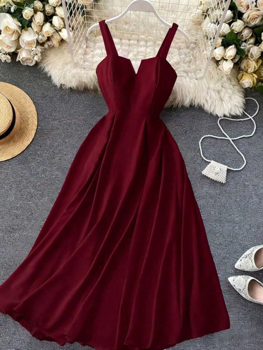 DreamSkyne Plus Size Women Elegant Burgundy Wedding Autumn Spaghetti Strap Maxi Dress Formal Party Prom Wear Dinner Outfit High Quality Zanea Yisikado Dresses - Burgundy - View 1