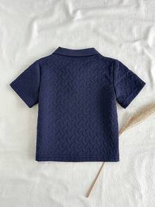 SHEIN Vintaside Kids 男婴休闲舒适百搭卫衣，时尚质感特殊面料上衣 - 寶藍色 - 查看 3