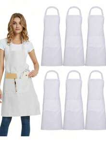 Tạp dề yếm - Tạp dề Unisex có 2 túi rộng rãi, có thể giặt bằng máy, thích hợp cho nhà bếp, thủ công, nướng thịt, vẽ tranh - trắng - Xem 9