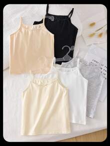 Genkimix Kids 5 件套女孩少女多色新月花蕾丝蝴蝶结吊带背心，甜美运动风格，适合内外穿着 - 彩色 - 查看 6