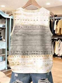 EMERY ROSE Women's Heart Pattern Print Casual Comfortable Round Neck Tank Top, Suitable For Daily Wear In Summer - Apricot - View 2