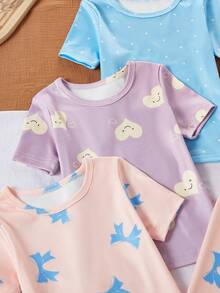 Bộ đồ ngủ 6 món cho bé gái, gồm áo thun ngắn tay và quần legging, kiểu dáng ôm sát, thích hợp mặc ở nhà. Thiết kế tối giản, chất liệu vải dệt kim co giãn và thoáng khí, có thể giặt máy, thoải mái khi mặc và dễ bảo quản (2 bộ bán riêng lẻ). - Nhiều màu - Xem 6