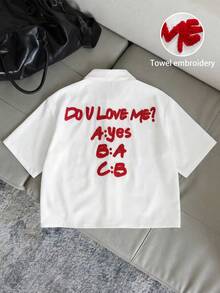 HIMLAND Men's Street Fashion Embroidered Short Sleeve Shirt - White - View 6