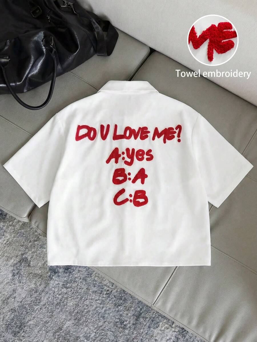 HIMLAND Men's Street Fashion Embroidered Short Sleeve Shirt