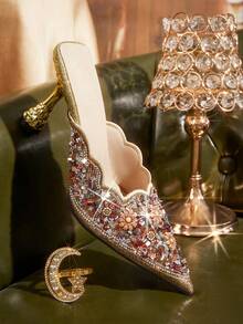 CUCCOO TILAWA Women's Fashion Party Pointed Toe Stiletto Heel Rhinestone Pumps For Christmas Valentine's Day - Gold - View 6
