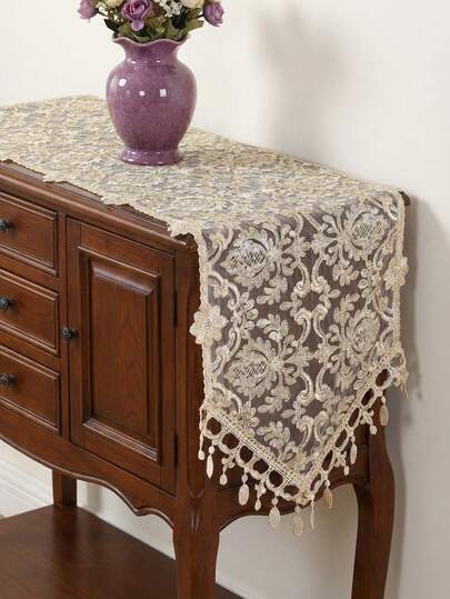 Cirelle Solid Color European Fabric Table Runner Placemat Desk Piano Tea Table Cabinet Multipurpose Cover Embroidery Home Decor Dining Room Decor Wedding Party Housewarming Gift Holiday Celebration Table Setting