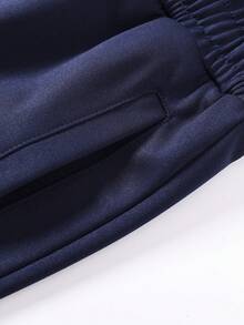 Manfinity Roghcode Loose Men's Fire & Letter Graphic Drawstring Waist Shorts - Navy Blue - View 5