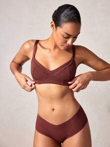 SHEIN 女士純色胸罩 - 紅木色 - 查看 5