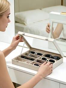 8 Grid Velvet Sunglass Storage Case Eyeglass Display Box Universal Fit For All Glasses Home Organizer - Multicolor - View 4