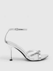 CUCCOO SZL 女士夏季金属扣圆头性感亮银色露趾凉鞋，适合派对和晚宴穿着。 - 銀色 - 查看 2