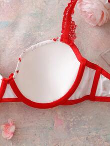 FairyFlirt 3/4 Cup Floral Balconette Bra With Underwire, Padded, Push-Up, Comfortable, Cute, Romantic Countryside Style Ladies Lingerie - Pink - View 7