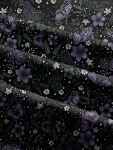 Fairycore 嬉皮波西米亚风蝴蝶飞蛾、日月、蓝紫色花卉印花褶皱性感大码吊带裙 - 黑色 - 查看 4