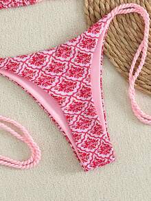 Swim Vcay 2件套新款随机印花三角挂脖流苏性感优雅度假比基尼泳衣套装，适合海滩、泳池派对 - 彩色 - 查看 5