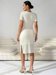 MaterniWear 孕妇夏季休闲度假日常通勤纯色短袖哺乳连衣裙 - 米色 - 查看 8