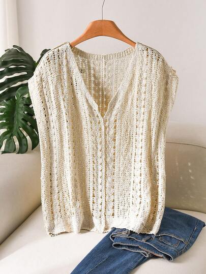 CosyJoli Áo khoác ngoài dệt kim khoét lỗ cỡ lớn, áo vest tay cánh dơi ren gợi cảm, áo chui đầu kiểu khăn choàng, mùa xuân/hè.