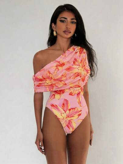Swim Glamine بكيني لاسلكي مطبوع رقميًا بنقشة زهرية مُحبوك، ملابس سباحة أنيقة للصيف للنساء، مناسبة للعطلات والحفلات والشاطئ