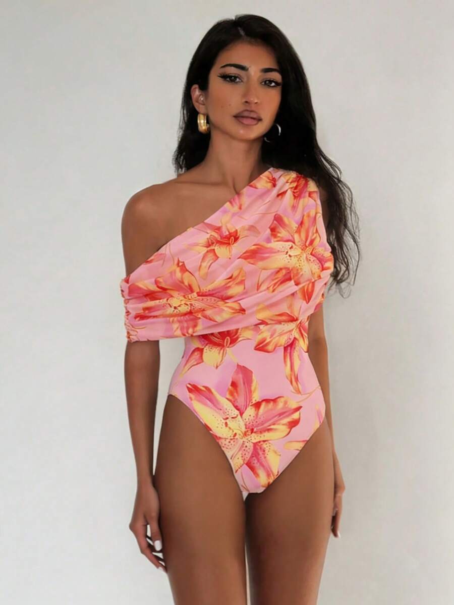 Swim Glamine 针织花卉数码印花性感无钢圈比基尼套装,优雅夏季女士泳装,适合度假、派对、海滩等场合 - 彩色 - 查看 1