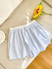 Resyla 美国蓝白竖条纹短裤，女士夏季休闲百搭阔腿裤 - 彩色 - 查看 4