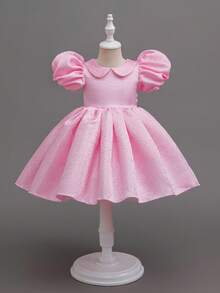 SHEIN Glamorique Kids 女童碎花腰部蓬蓬薄纱连衣裙，优雅派对礼服，泡泡袖设计，适合所有季节 - 粉色 - 查看 6