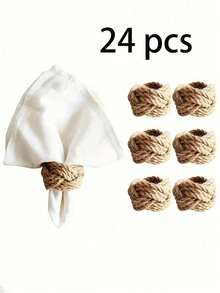 SHEIN 2/4/6/8/10/12 件手工编织亚麻餐巾环，带花卉图案 - 天然黄麻材料，适合航海主题餐桌装饰，非常适合派对、婚礼、生日和用餐氛围 - 彩色 - 查看 19