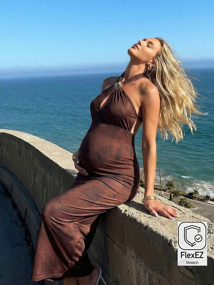 SHEIN Elegant Sexy Backless Halter Neck Maternity Dress For Summer Summer Outfits Pregnancy Dress For Photoshoot Wedding Guest Dress Elegant Dresses